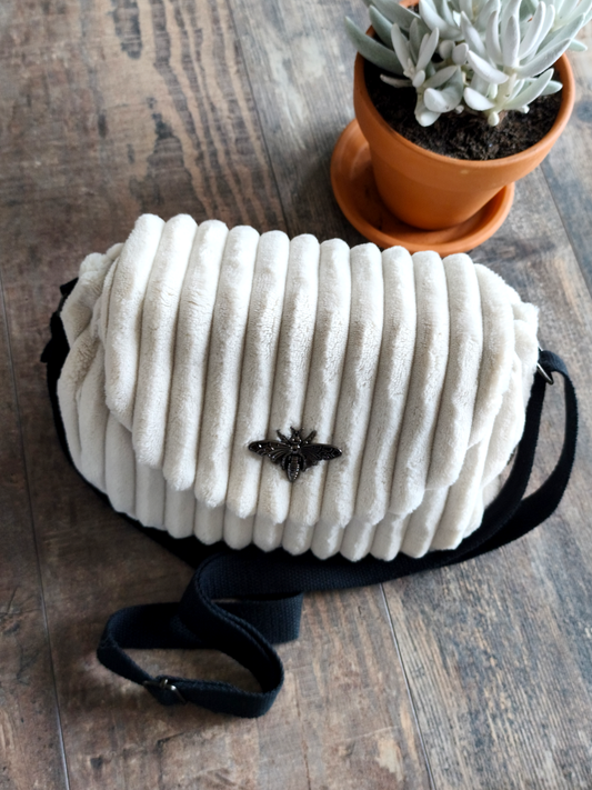 Sac bandoulière abeille en velours crème - Flowerbugs