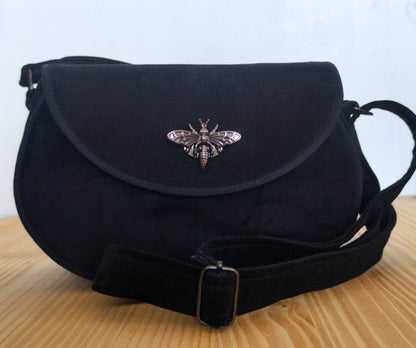 Sac bandoulière abeille en velours noir - Flowerbugs