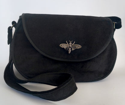 Sac bandoulière abeille en velours noir - Flowerbugs