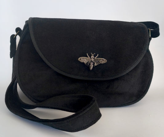 Sac bandoulière abeille en velours noir - Flowerbugs